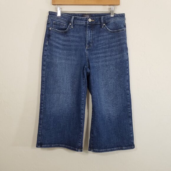 NYDJ LiftxTuck Technology Super Stretch Wide Leg Crop Jeans Blue Size 10 - Picture 1 of 6